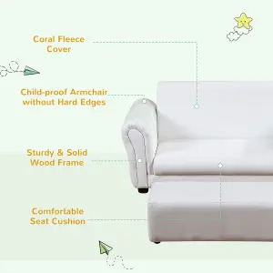 HOMCOM Kids Sofa 2 Seater Childrens Armchair Furniture Bedroom Playroom- White