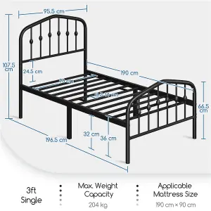 Yaheetech Black 3ft Single Metal Bed Frame with Arched Headboard and Footboard