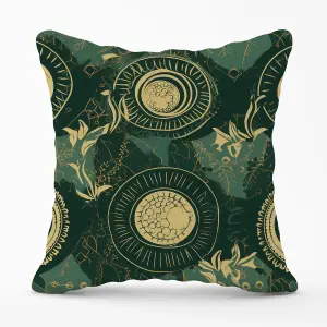 Abstract Green Gold Moon Pattern Outdoor Cushion 45cm x 45cm