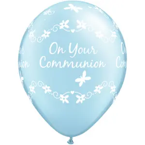 Creative Party 12 Inch Butterfly Design Communion Balloons Pearl Blue (Pack of 25)