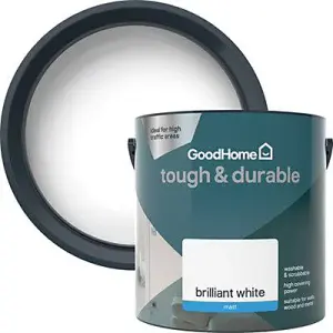 GoodHome Tough & Durable Brilliant white Matt Emulsion paint, 2.5L