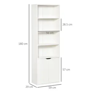 HOMCOM 2 Door 4 Shelves Bookcase Wooden Storage Cabinet Display Unit White