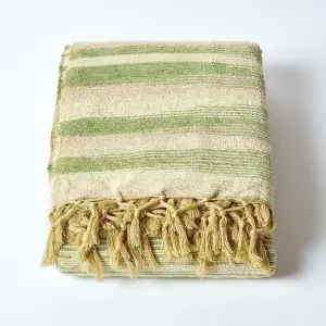 Homescapes Bed Sofa Throw Cotton Chenille Tie Dye Green, 220 x 240 cm