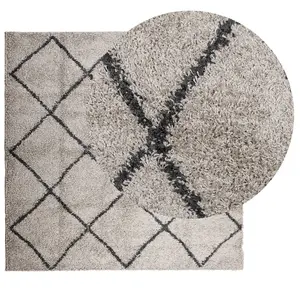 Shaggy Rug PAMPLONA High Pile Modern Beige and Anthracite 240x240 cm