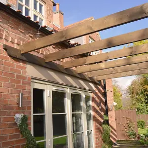 Wall Mounted Garden Pergola - Wood - L300 x W360 x H270 cm - Rustic Brown