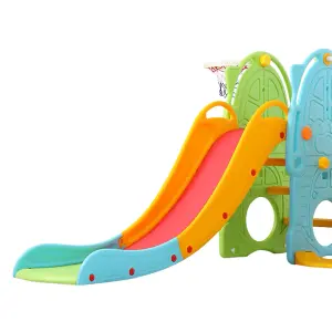 3 in 1 Colorful Kid Toddler Children Slide and Swing Set Play Set with Basketball Hoop W 1500 x D 1800 x H 1050 mm