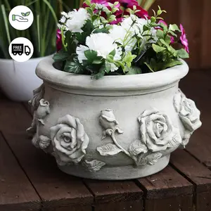 Rose Pot' Stone Cast Garden Plant Pot