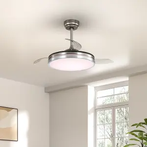 Retractable Ceiling Fan with Lights 42 Inch LED Ceiling Fan Lights with Remote Control and 6 Speed in Brushed Nickel