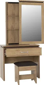 Charles 1 Drawer Dressing Table Set Oak Effect and Brown Faux Leather