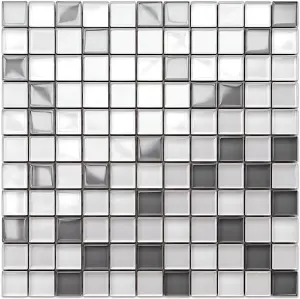 Glass mosaic on mesh for bathroom or kitchen 300mm x 300mm - White Pearls