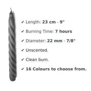 Tapered Dinner Candles, Table Spiral Candles, Pack of 10, Decorative Household Candles, Up to 7 Hours, 23 cm / 9" (Pearl Metallic)