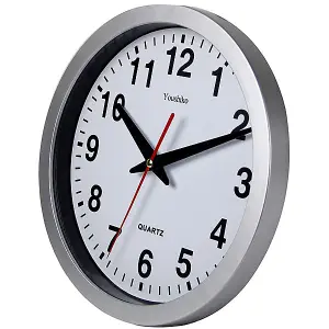 Stylish Silver & White Bold Classic Quartz Wall Clock Non Ticking Silent