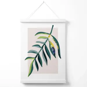 Tropical Leaf Teal and Green Mid Century Modern  Poster with Hanger / 33cm / White