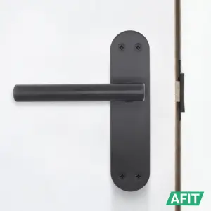 AFIT Matt Black Door Handle Latch Set - 6 Pairs of Internal Lever Latch T-Bar Handles on Backplate & Latches (64mm) - Olvera Range