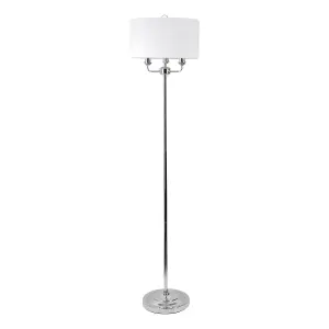 First Choice Lighting Pair of 3 Light Chrome Floor Standard Light with Light Cream Fabric Shade