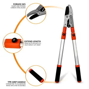 Telescopic Anvil Lopper 28'' to 40'' Extending Tree Branch Pruner for Gardening