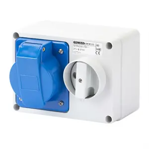 Gewiss GW66015 Surface Interlocked Switched Socket 2P+E (3 Pin) 32 Amp 200-250V Blue