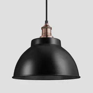 Industville Brooklyn Dome Pendant, 13 Inch, Black, Copper Holder