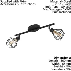 Flush 2 Spot Ceiling Light Colour Black Steel Shade Amber Glass Bulb G9 2x3W