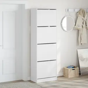 Shoe Cabinet with 4 Flip-Drawers White 60x34x187.5 cm