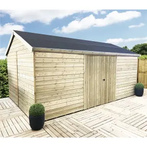 14 x 14 REVERSE Pressure Treated T&G Wooden Apex Garden Shed / Workshop & Double Doors (14' x 14' /14ft x 14ft) (14x14)