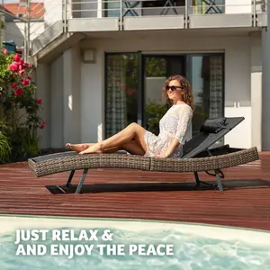 Sun Lounger Moana - weather & UV-resistant, 6 position backrest, removable pillow - nature