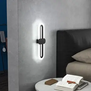 Black Frame Modern Oval LED 15W Indoor Wall Light Bedside Sconce with Acrylic Shade 40cm White Light