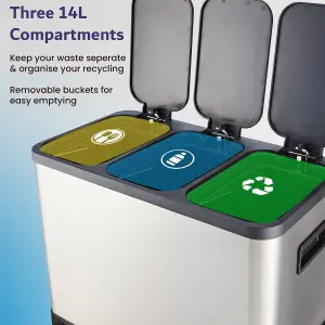 Kitchen Recycling Bin 42 Litre 3 Compartment Rubbish Bin Soft Close