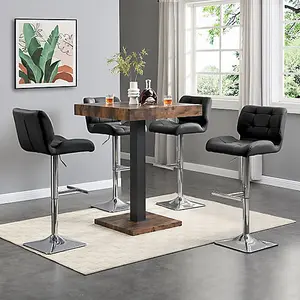 Furniture In Fashion Topaz Rustic Oak Wooden Bar Table With 4 Candid Black Stools