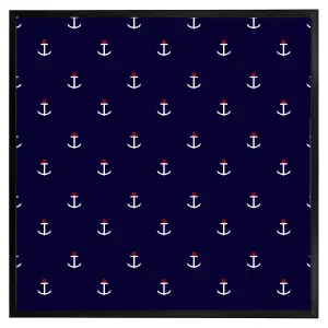 White & red anchors on navy (Picutre Frame) / 20x20" / Grey