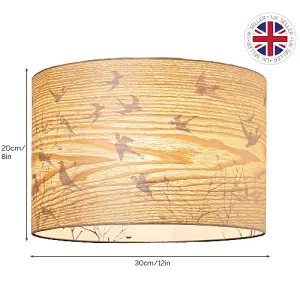 Eco Friendly Bamboo Wood Effect Lamp Shade with Inner Lining of Birds and Trees