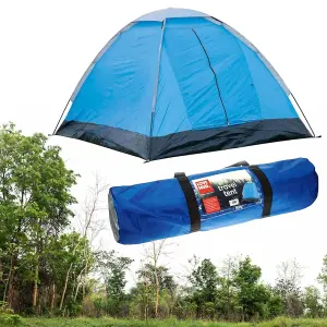 2 Persons Blue Tent With Fibreglass Poles, Groundsheet & Zip Opening Door