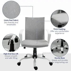 Vinsetto Home Office Linen Chair Swivel Computer Desk Task Chair, Light Grey