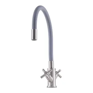 G1/2 Flexible Silicone Dual-Handle Kitchen Faucet Mixer Tap Pull-down Sprayer Grey Faucet