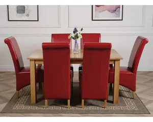 Oslo 150 x 90 cm Medium Oak Dining Table and 6 Chairs Dining Set with Montana Burgundy Leather Chairs