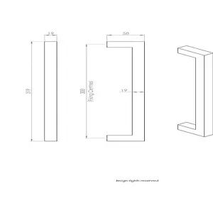 2x Square Mitred Door Pull Handle 319 x 19mm 300mm Fixing Centres Satin Steel