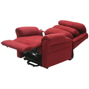 Dual Motor Rise and Recline Armchair - Waterfall Pillow - Red Chenille Fabric