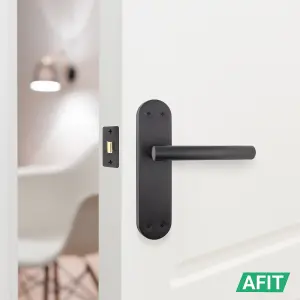 AFIT Matt Black Door Handle Latch Set - 4 Pairs of Internal Lever Latch T-Bar Handles on Backplate & Latches (64mm) - Olvera Range