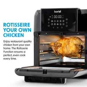 Baridi Air Fryer and Rotisserie, 10 Preset Programs, 1500W, 12L, Black & Silver