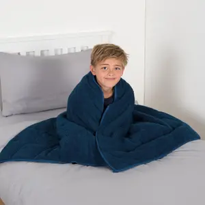 Teddy Fleece Weighted Blanket Kids Bed Soft Throw, Blue - 3kg 100 x 150cm