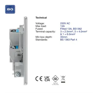 BG Electrical FBS54 Nexus Screwless Flat-Plate Unswitched Fused Connection Spur Unit Brushed Steel 13A