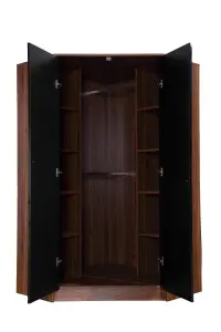 REFLECT 2 Door Corner Wardrobe in Gloss Black Door Fronts and Walnut Carcass