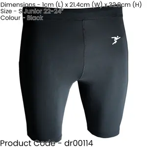 S - BLACK Junior Sports Baselayer Compression Shorts Bottoms - Unisex Training