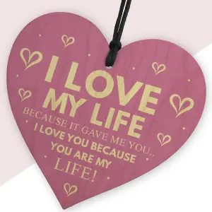 Red Ocean Anniversary Valentines Day Gift Love My Life Wooden Heart I Love You Gift Plaque Husband Wife Gifts