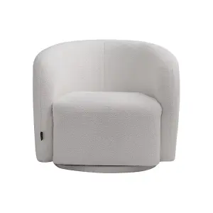 White Upholstered Swivel Accent Armchair Round Barrel Chair