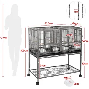 Yaheetech Black Stackable Wide Bird Cage Divided Breeder Cage with Rolling Stand