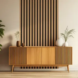 Wall Panel Wood Slat Oak Decorative Wooden Wall Panelling 3D Slatted Acoustic Sound Absorbing Ceiling or Wall Slats 240 x 60 cm