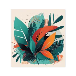 Green Orange Tropical Leaves Premium Glass Kitchen Splashback W600mm x H600mm