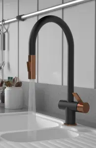 Keenware Kingsbury XL Black & Rose Gold Dual Spray Pull Out Monobloc Kitchen Tap