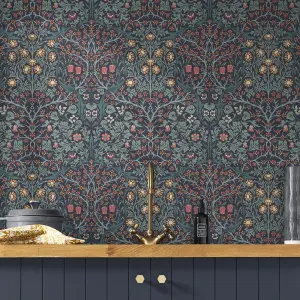 William Morris Gallery Collection Navy Blackthorn Smooth Wallpaper